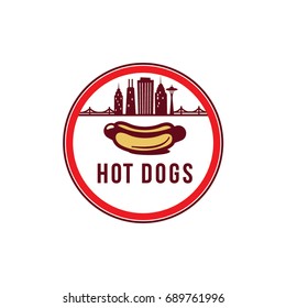  Hot Dog vector logo, American style Fast food
