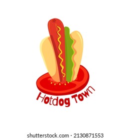 Hot dog vector logo looklike high building suitable for foodtruck, cafe, or sticker