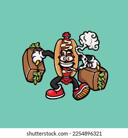 hot dog vector smoking joint hold nug weed cartoon