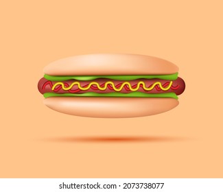 Hot Dog. Vector soft plasticine hot dog. Vector 3d illustration isolated on a light background.