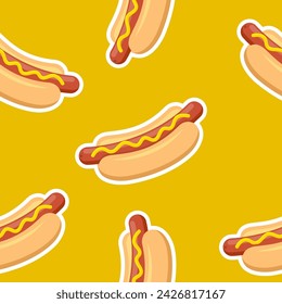 Patrón sin fisuras amarillo del vector del perro caliente con la ilustración del perro caliente