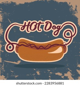Hot dog vintage, retro signboard, fast food, poster, logo, vector graphics, postcard.
,