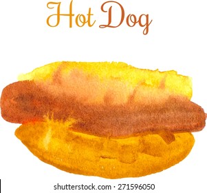 Hot Dog, watercolor illustration. 