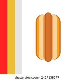 Hot dog without sauces, top view food vector illustration street food poster with three red, yellow, and white stripes abstract sauces: ketchup, mustard, and mayonnaise.