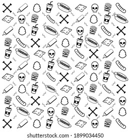 Hot Dog Wrap, Skull pattern background in flat designs
