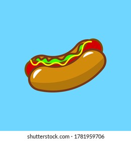 Hot Dog.flat vector graphic in blue background