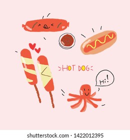Hot Dog.Hand drawn sketch .