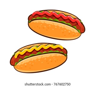 Hot dogs. American food, sandwich concept. Cartoon vector illustration