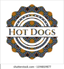 Hot Dogs arabesque style emblem. arabic decoration.