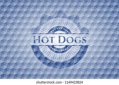 Hot Dogs blue badge with geometric pattern.