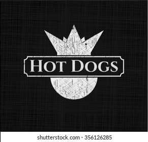 Hot Dogs chalkboard emblem written on a blackboard