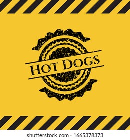 Hot Dogs inside warning sign, black grunge emblem. Vector Illustration. Detailed.