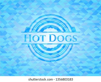 Hot Dogs light blue emblem. Mosaic background