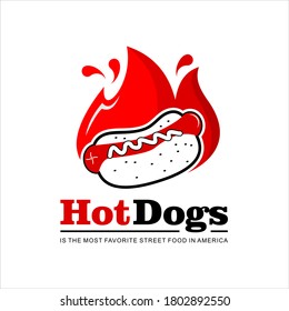 Hot Dogs Logo Street Food Vector, Popular Snack Meal Junk Food Design Template	