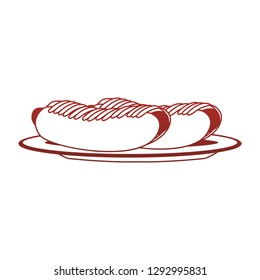 Hot dogs on dish red lines