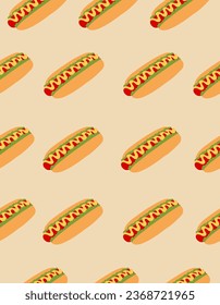 Hot dogs pattern on a beige background.