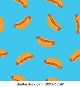 Hot Dogs Pattern. Vector seamless pattern or background with hotdogs