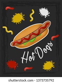 Hot dogs poster, advertising. Vector.
