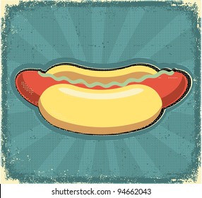 Hot dogs poster.Retro image on old paper texture