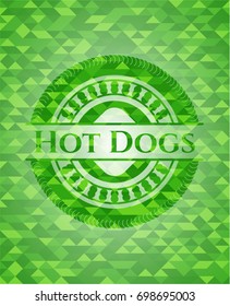 Hot Dogs realistic green emblem. Mosaic background