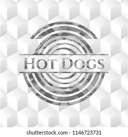 Hot Dogs realistic grey emblem with cube white background