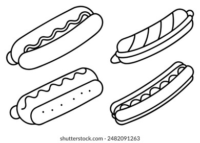 Hot Dogs Relish Line Art Modern Detailed Elegant Illustrations