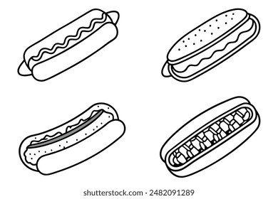 Hot Dogs Relish Line Art Artistic Minimalist Design Illustrations