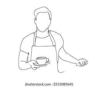 Hot drink. Beautifully crafted cappuccino. Continuous single line drawing of Barista pouring latte foam over coffee, americano, espresso and creating a perfect latte art.