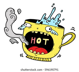 Too hot drink in the cartoon funny screaming cup