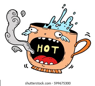 Too hot drink in the cartoon funny screaming cup