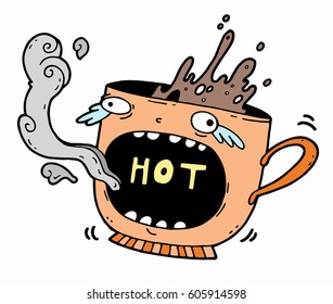 Too hot drink in the cartoon funny screaming cup