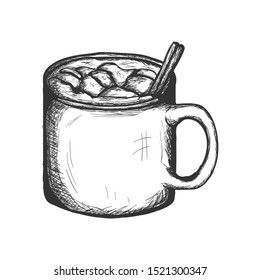 Hot drink with cinnamon hand drawn vector illustration, isolated design element.
