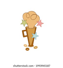 Hot drink. Coffee cup. Cartoon drink. Coffee beans. Stars. Isolated vector objects on a white background. 