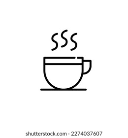 Hot drink in a coffee mug with saucer. Drinks menu in coffee shop, restaurant. Pixel perfect, editable stroke icon