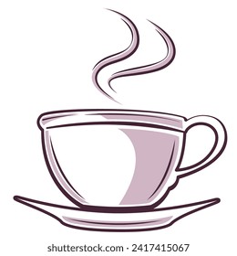 Hot drink coffee or tea cup with steam outline style isolated vector design element
