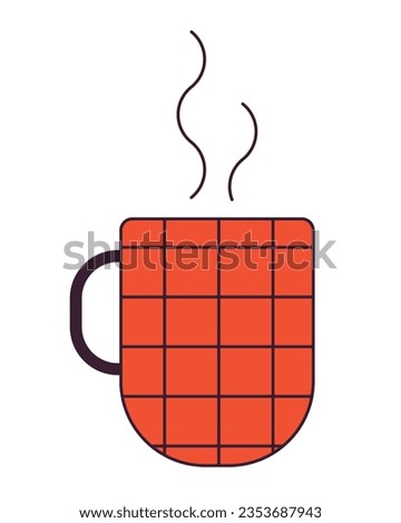 Hot drink in coffeecup flat line color isolated vector object. Fragrant beverage. Editable clip art image on white background. Simple outline cartoon spot illustration for web design
