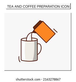  Hot drink color icon. Add cold milk into hot tea or coffee.Cafeteria. Tea and coffee preparation concept. Isolated vector illustration