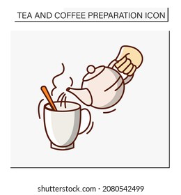  Hot Drink Color Icon. Hand Keep A Hot Kettle And Pour Water Into A Nice Cup. Tea And Coffee Preparation Concept. Isolated Vector Illustration