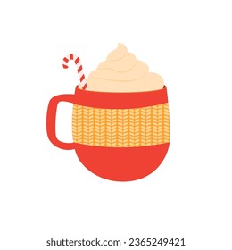 Hot drink with cream and candy. Vector illustration