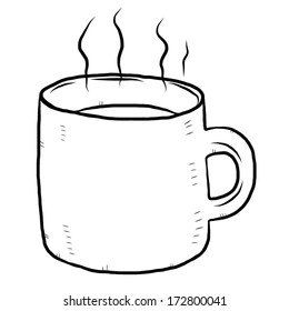 hot drink in cup / cartoon vector and illustration, black and white, hand drawn, sketch style, isolated on white background.