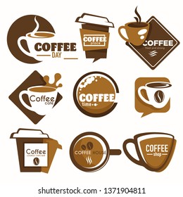 Hot drink cup coffee shop or house isolated icon takeaway vector energetic beverage brewing cafe or bar and restaurant or bistro fresh organic beans paper container with cover emblem or logo.