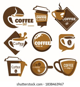 Hot drink cup coffee shop or house isolated icon takeaway vector energetic beverage brewing cafe or bar and restaurant or bistro fresh organic beans paper container with cover emblem or logo