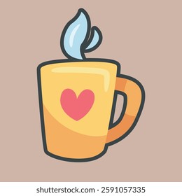 hot drink cup with love sign in outline flat vector design.