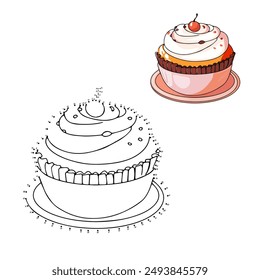 Hot drink. An educational game for children. The game "Dot to dot" for children. Numbers game, dot-to-dot educational game and colouring book for kids. Education of children. Cartoon 