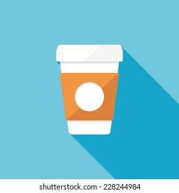 Hot drink flat icon. Modern flat icons with long shadow effect in stylish colors. Icons for Web and Mobile Application. EPS 10.