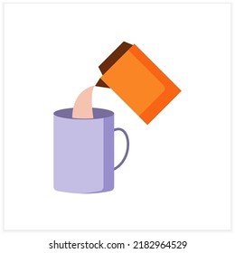  Hot drink flat icon. Pour hot steam water from an electric kettle into an empty cup.Cafeteria. Tea and coffee preparation concept. Color vector illustration