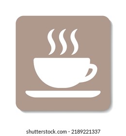 Hot drink flat icon. Stylized white cup on brown background. Best for web, print, logo creating and branding design.