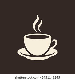 Hot drink flat illustration. Cup of tea or coffee. Stylized white drawing on brown background.