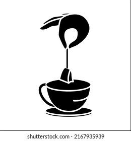  Hot Drink Glyph Icon. Hand Putting Tea Bag In Teacup. Tea Party. Tea And Coffee Preparation Concept. Filled Flat Sign. Isolated Silhouette Vector Illustration