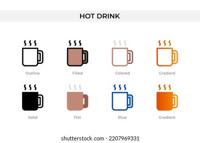 hot drink icon in different style. hot drink vector icons designed in outline, solid, colored, filled, gradient, and flat style. Symbol, logo illustration. Vector illustration